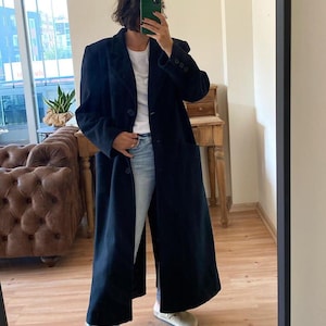 Women&#39;s Blue Coat Women&#39;s Wool Long Coat Handmade Wool Trench Coat Blue Vintage Coat Dark Blue Coat Navy Blue Oversized Coat Gif for her