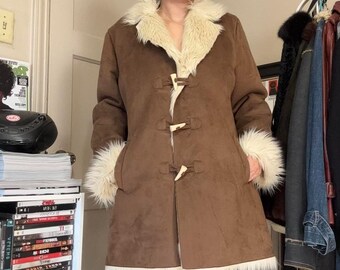 Handmade 70s Suede Shearling Afghan Coat, Boho Winter Jacket