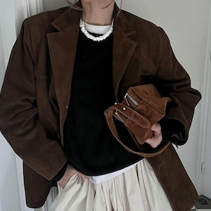 Brown Suede Leather Blazer Coat for Women | Vintage Western Design | Genuine Suede Leather Coat | Formal Blazer for Ladies Perfect Present