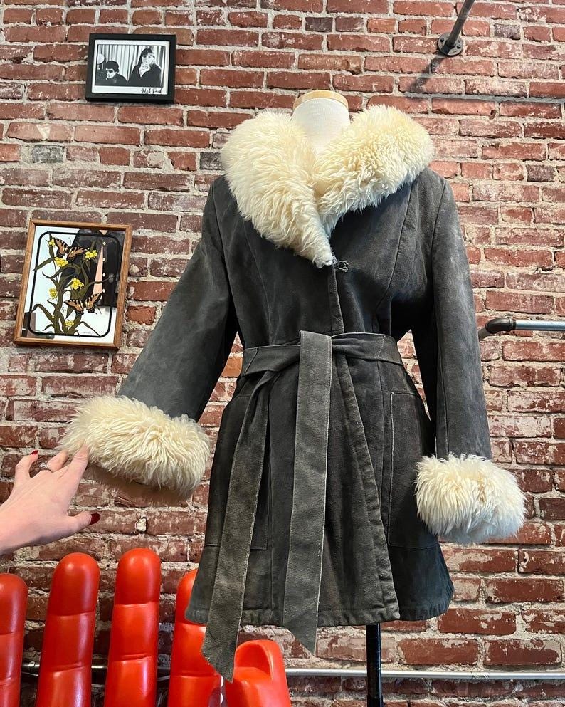 70s Vintage Penny Lane Shearling Coat: Afghan Suede Leather Fur