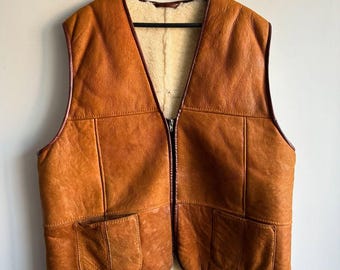 Handmade Sheepskin Shearling Vest: Brown Leather Boho Hippie Style