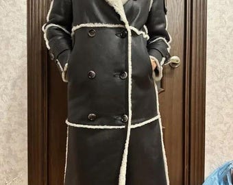 Abrigo Shearling Penny Lane de los 70 para Mujer | Trench Vintage Boho de Camurça Afegano | Abrigo Retro de Piel Negra | Regalo Perfecto