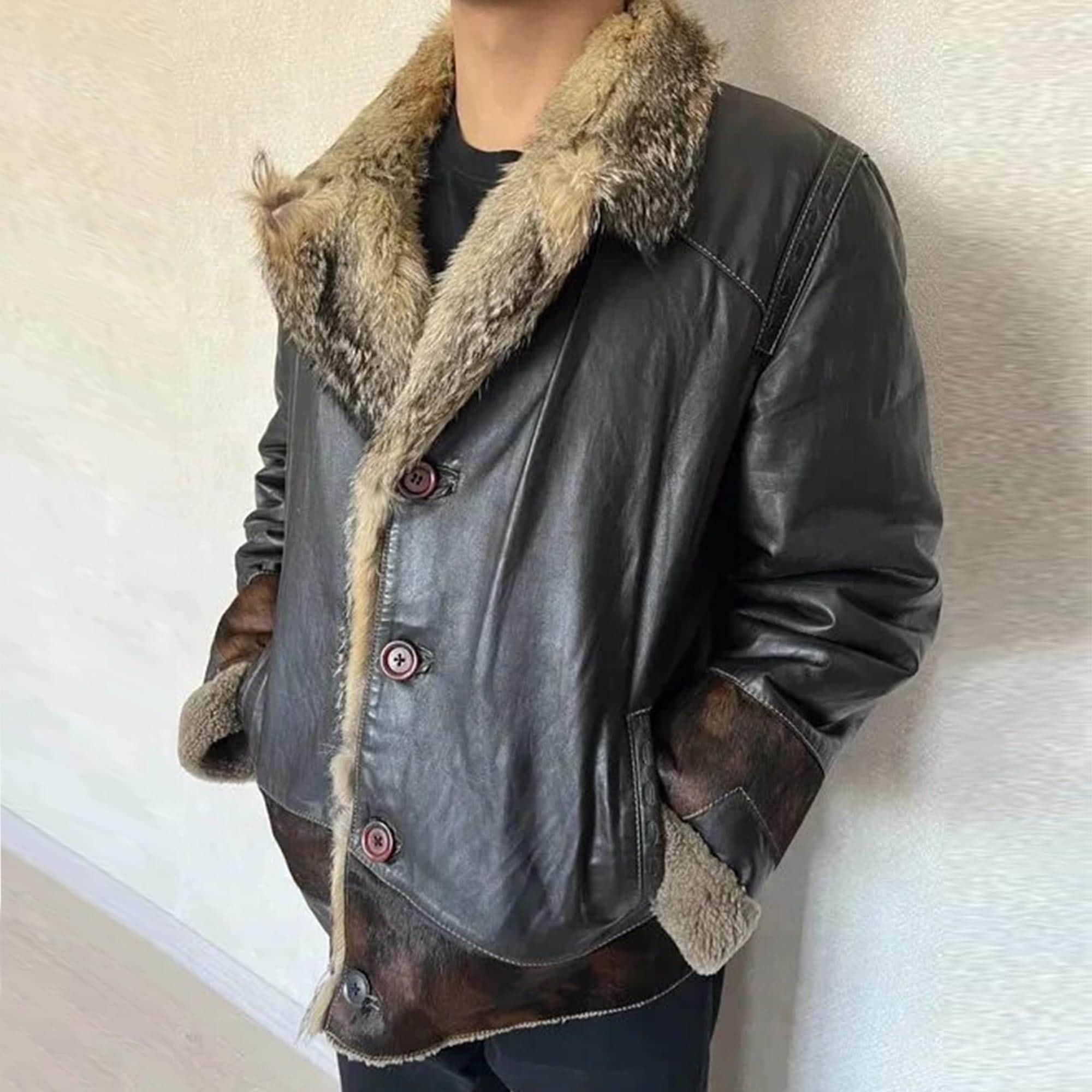 Men's Vintage 70s 80s Leather Jacket Western Overcoat Men's Vintage 70s 80s Leather Jacket Western Overcoat