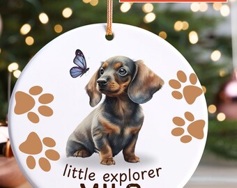 Personalized Dachshund Christmas Ornament, Watercolor Puppy Gift
