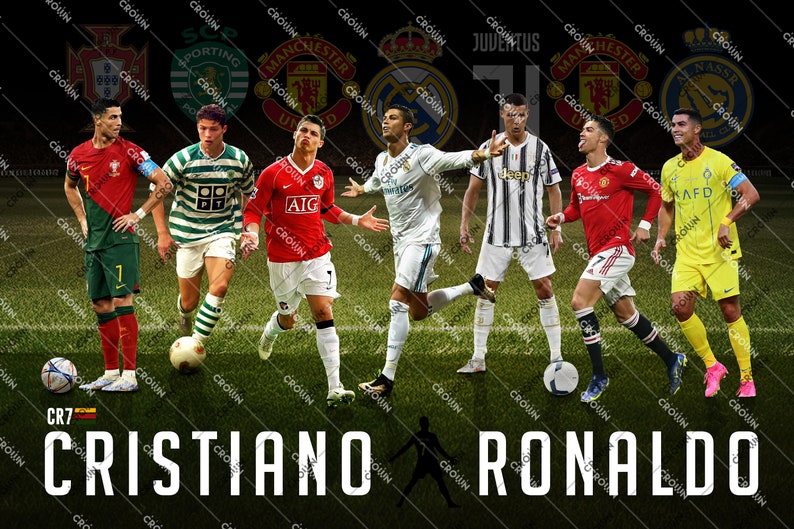 Cristiano all teams poster jpg, Ronaldo all teams digital product, CR7 wall decoration printable poster png image 6