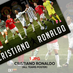 Cristiano all teams poster jpg, Ronaldo all teams digital product, CR7 wall decoration printable poster png image 1