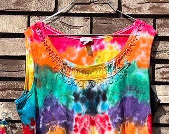 Tie dye tank top, hand dyed shirt, size extra large, Pride, Unique Gift, Wearable art, Upcycled Clothing, Tie Dye Blouse, One of a Kind