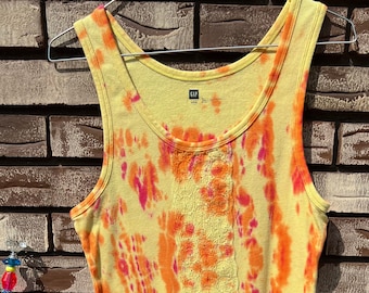 Tie dye tank top, hand dyed shirt, size large, Unique Gift, Wearable art, Upcycled Clothing, Tie Dye Blouse, One of a Kind, Summer Fashion
