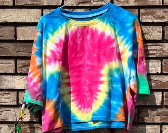 Tie dye crop top, hand dyed, ice dyed crop top, woman's size XL, Mushroom Design, Unique Gift, Wearable Art, One of a kind, Festival Fashion