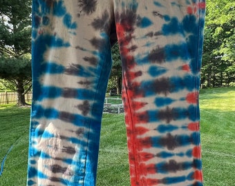 Tie Dyed Jeans, Thrifted Fashion, Upcycled Fashion, Woman's Jeans size 11, Festival Clothing, Party Pants, Boho Fashion, Hippie clothing