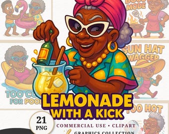 Pacote de PNG de verão de mulher negra, design engraçado de sublimação de senhora idosa, clipart de menina afro, camisa preta de avó, download digital, citação atrevida para impressão