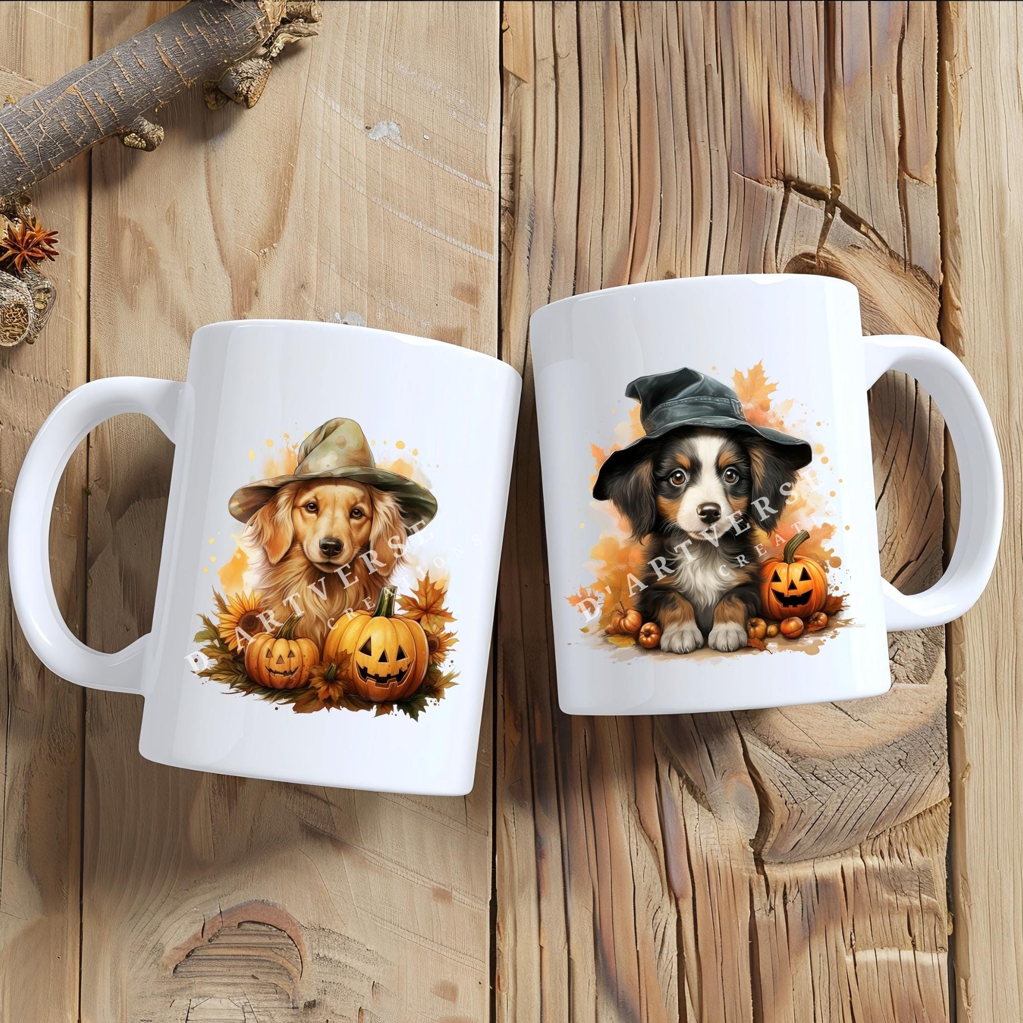 Dog Halloween Clipart Bundle Cute Fall Pumpkins PNG Witch Hat Dog Art ...
