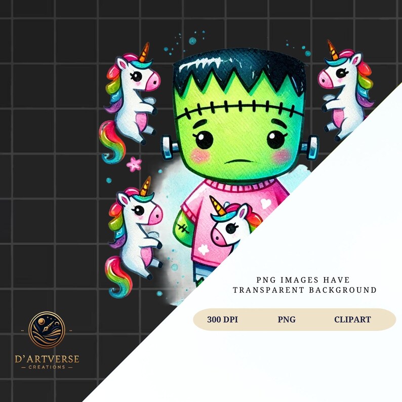 Frankenstein Halloween Clipart Cute Monster With Unicorn Shirt PNG ...