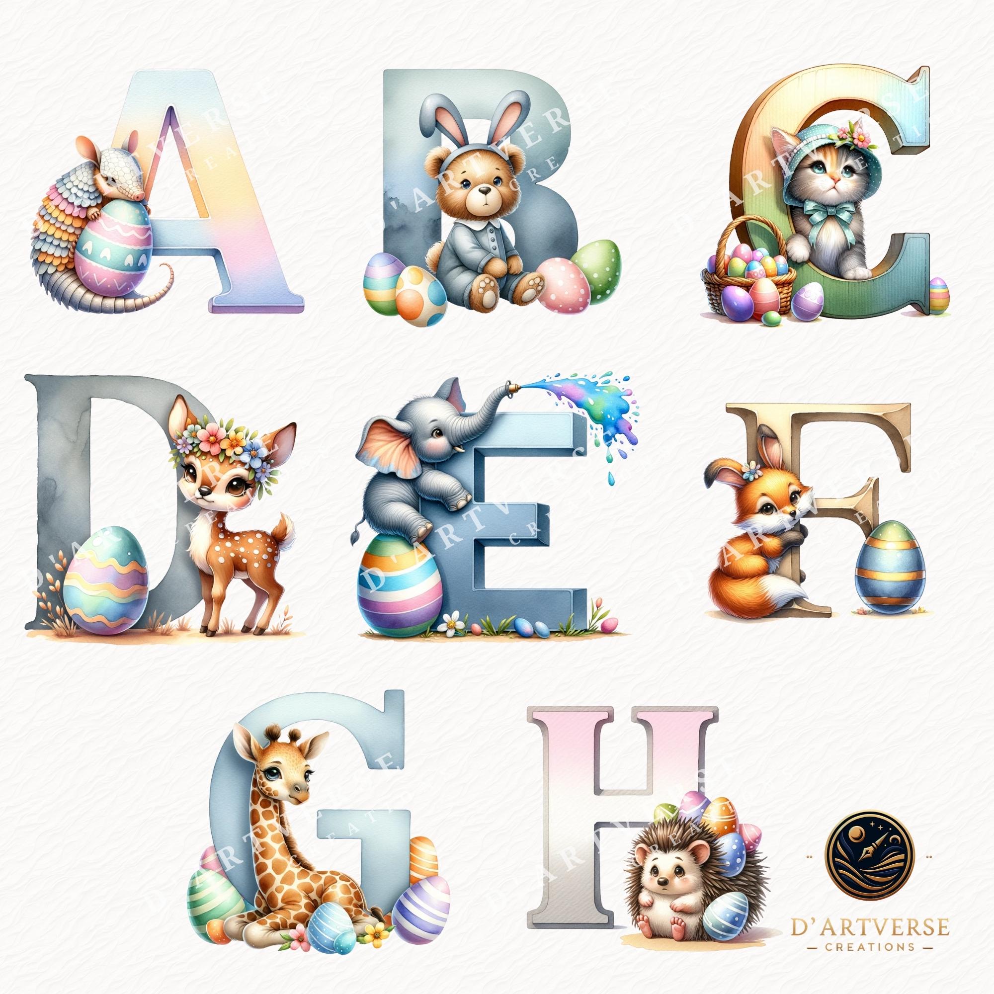 Letter Pattern Easter Easter Alphabet Letters Clipart Bundle Watercolor Cute Animal Letters ...