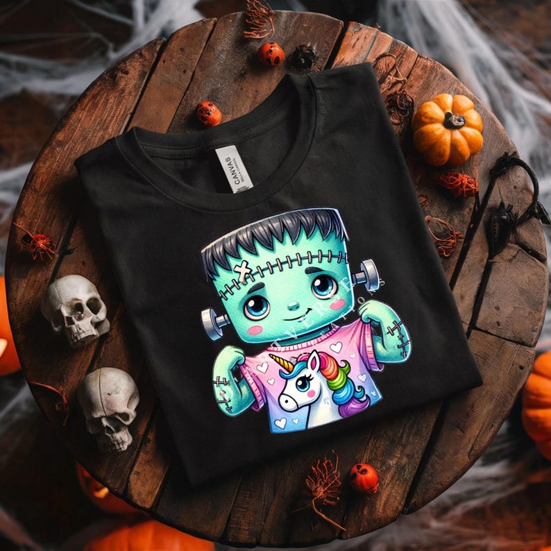Frankenstein Halloween Clipart Cute Monster With Unicorn Shirt PNG ...