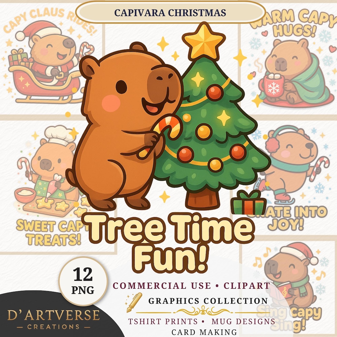 12 PNG Cute Capybara Christmas Clipart Set Festive Xmas Animal Digital ...