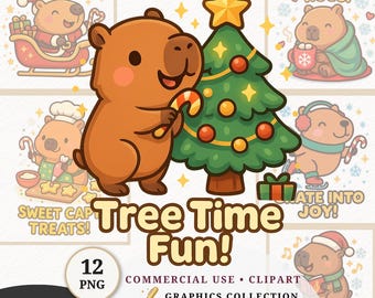 12 PNG Cute Capybara Christmas Clipart Set Festive Xmas Animal Digital Download Shirt Design Mug Graphics Card Making Prints Commercial Use