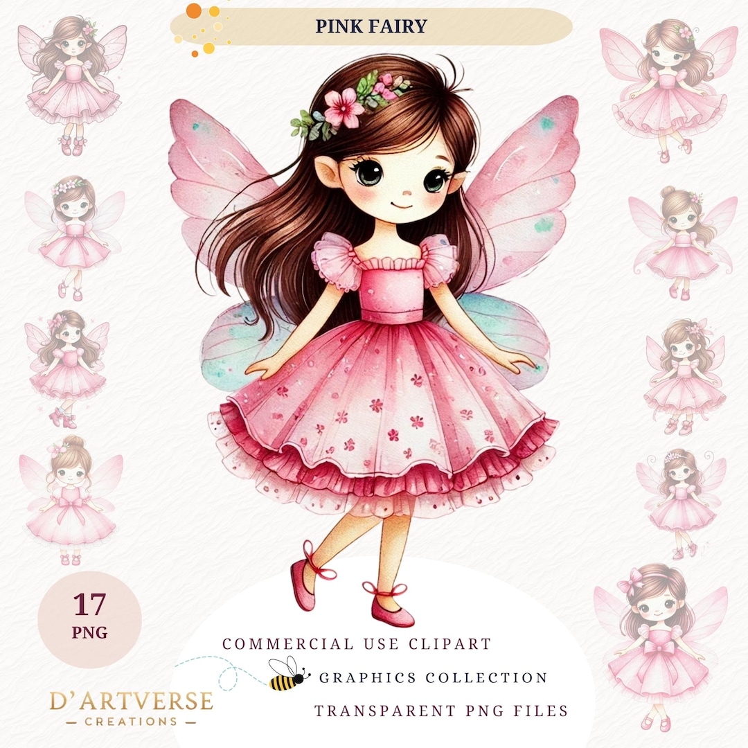 Pink Fairy Clipart Watercolor Fairy Princess PNG Cute Girl With Wings ...