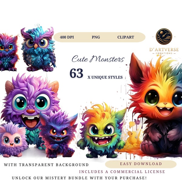 Niedliche Monster Clipart kleine Monster Kunst Plüsch Monster Fantasy Halloween Dekor Kinder Scrapbooking Monster Png Baby Monster Digital POD Design