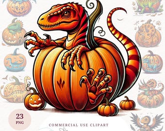 Watercolor Halloween Dinosaur Clipart Cute Pumpkin Dino PNG Baby Jurassic Fall Digital Download Printable Shirt Design Paper Craft Mug Print