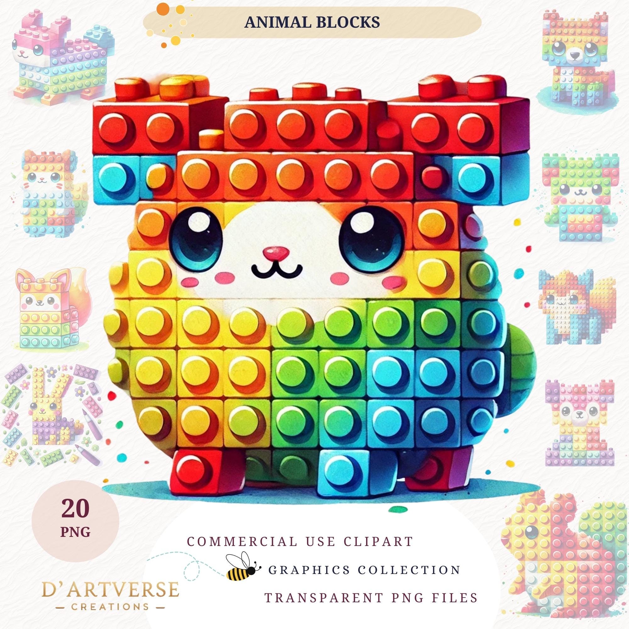 Watercolor Animal Blocks Clipart Digital Baby Animal Art Rainbow ...