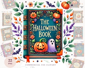 Watercolor Halloween Book Clipart Bundle Cute Spooky Ghost Pumpkin PNG Witchy Digital Download Printable Shirt Design Paper Craft Card Make