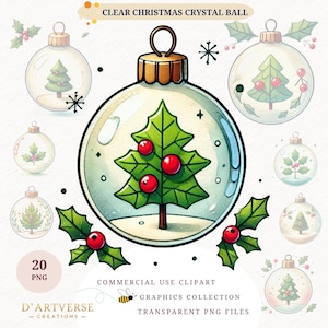Christmas Ball Clipart Watercolor Xmas Ornament PNG Christmas Decor  Glass Baubles Clear Ball Digital Download Winter Printable Card Making