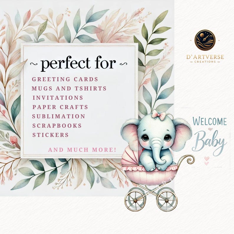 Baby Elephant Clipart Bundle Watercolor Blue Jungle Animal PNG Nursery ...