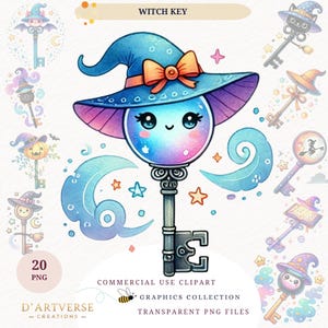 Aquarell Hexe Schlüssel Clipart Bundle Magische Fantasy Schloss PNG Halloween Zauber Buch Digitaler Download Druckbare Shirt Design Papier Handwerk Becher