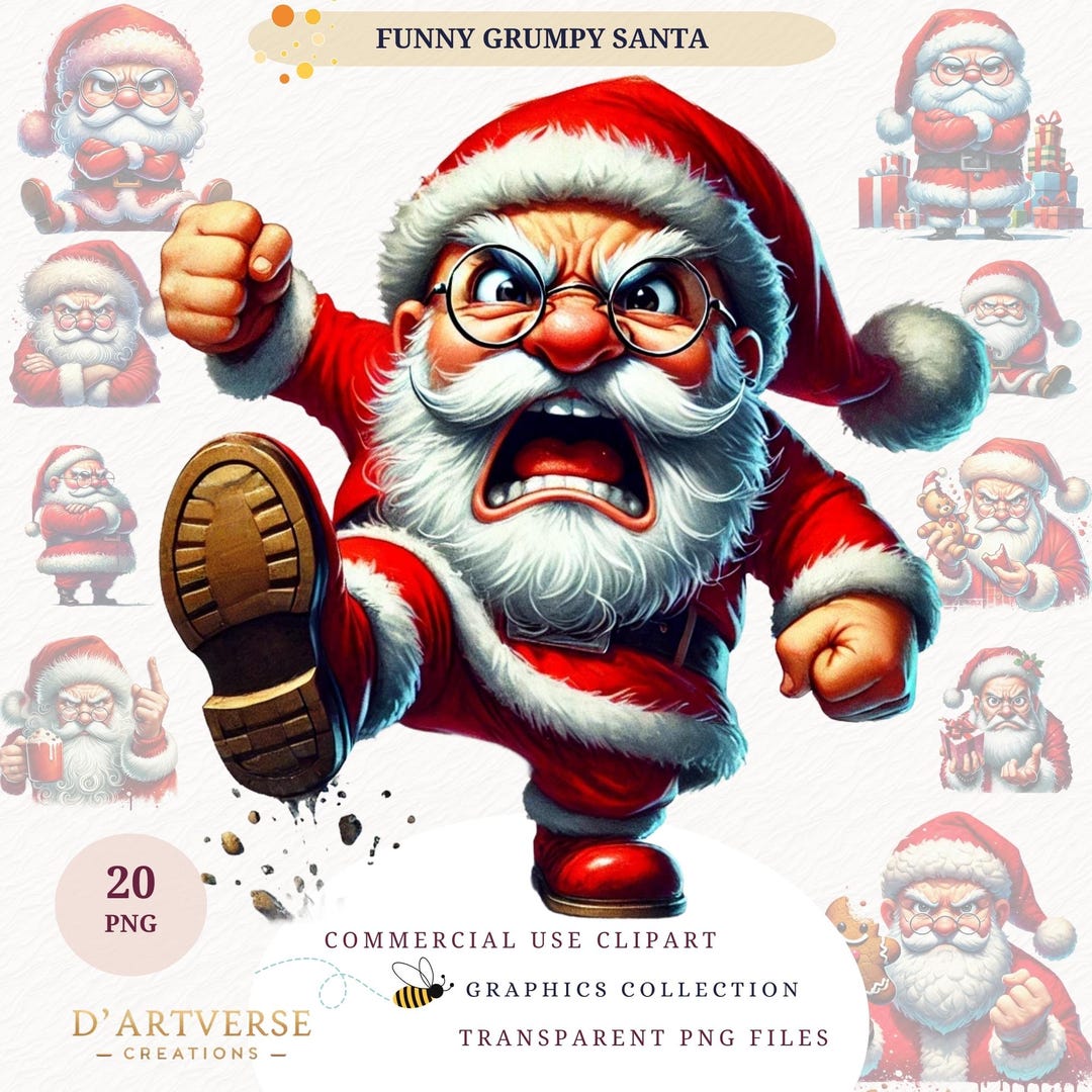 Funny Grumpy Santa Clipart Bundle Watercolor Christmas Santa ...