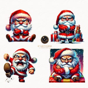 Funny Grumpy Santa Clipart Bundle Watercolor Christmas Santa ...