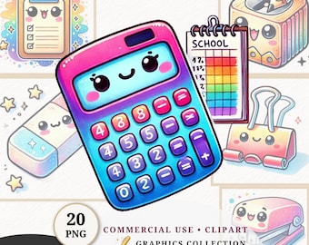 Kawaii School Clipart Cute Kids Graphics Back To School  Classroom Decoration Learning Worksheet Commercial Use Teacher Supplies Paper Craft