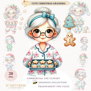 Cute Grandma Clipart Funny Watercolor Christmas Old Lady Clipart Bundle Lovely Grandma Stickers Cozy Xmas Decor Printable Grandma Gift Love