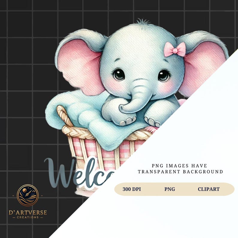 Baby Elephant Clipart Bundle Watercolor Blue Jungle Animal PNG Nursery ...