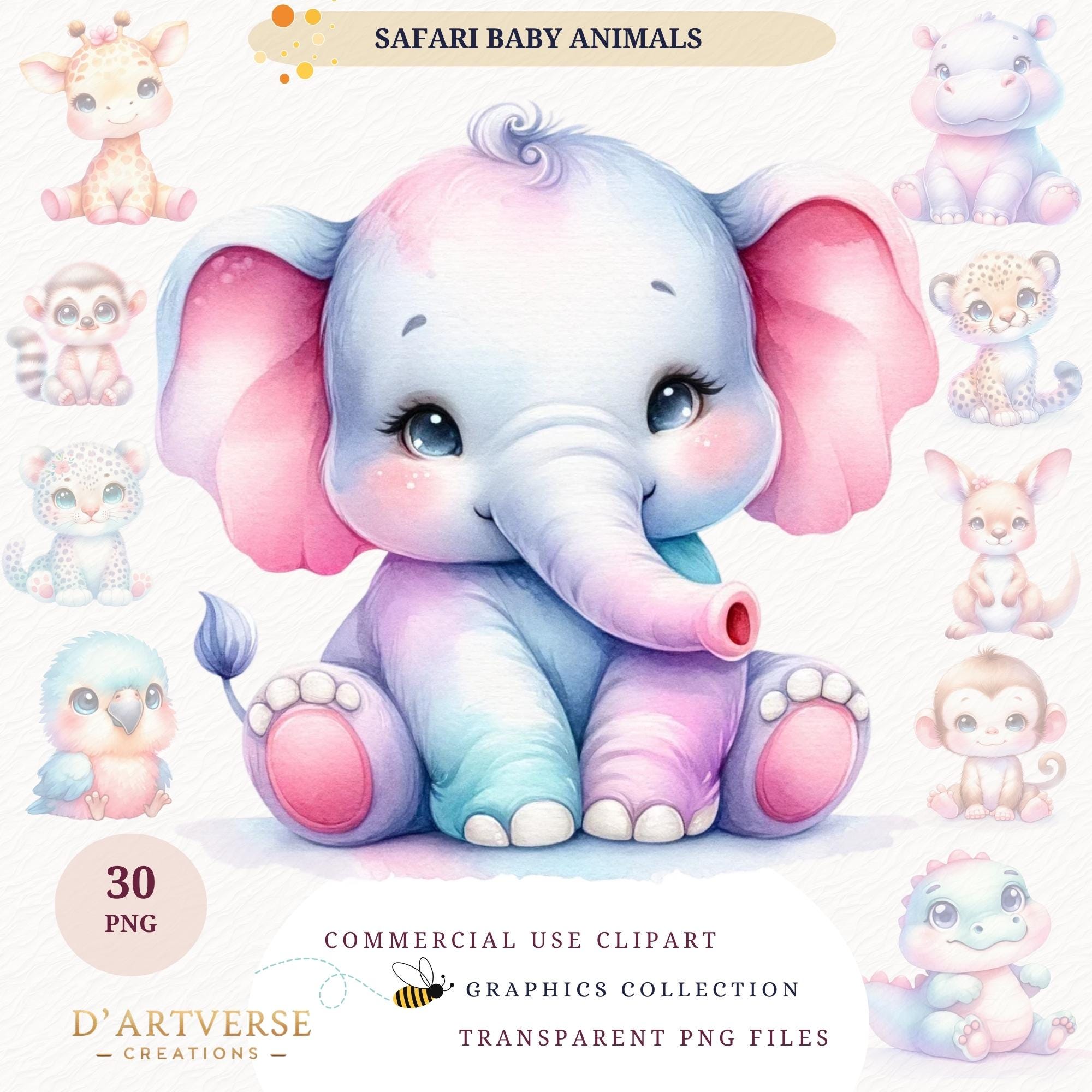 Watercolor Safari Baby Animals Clipart Bundle Cute Jungle Animal PNG ...