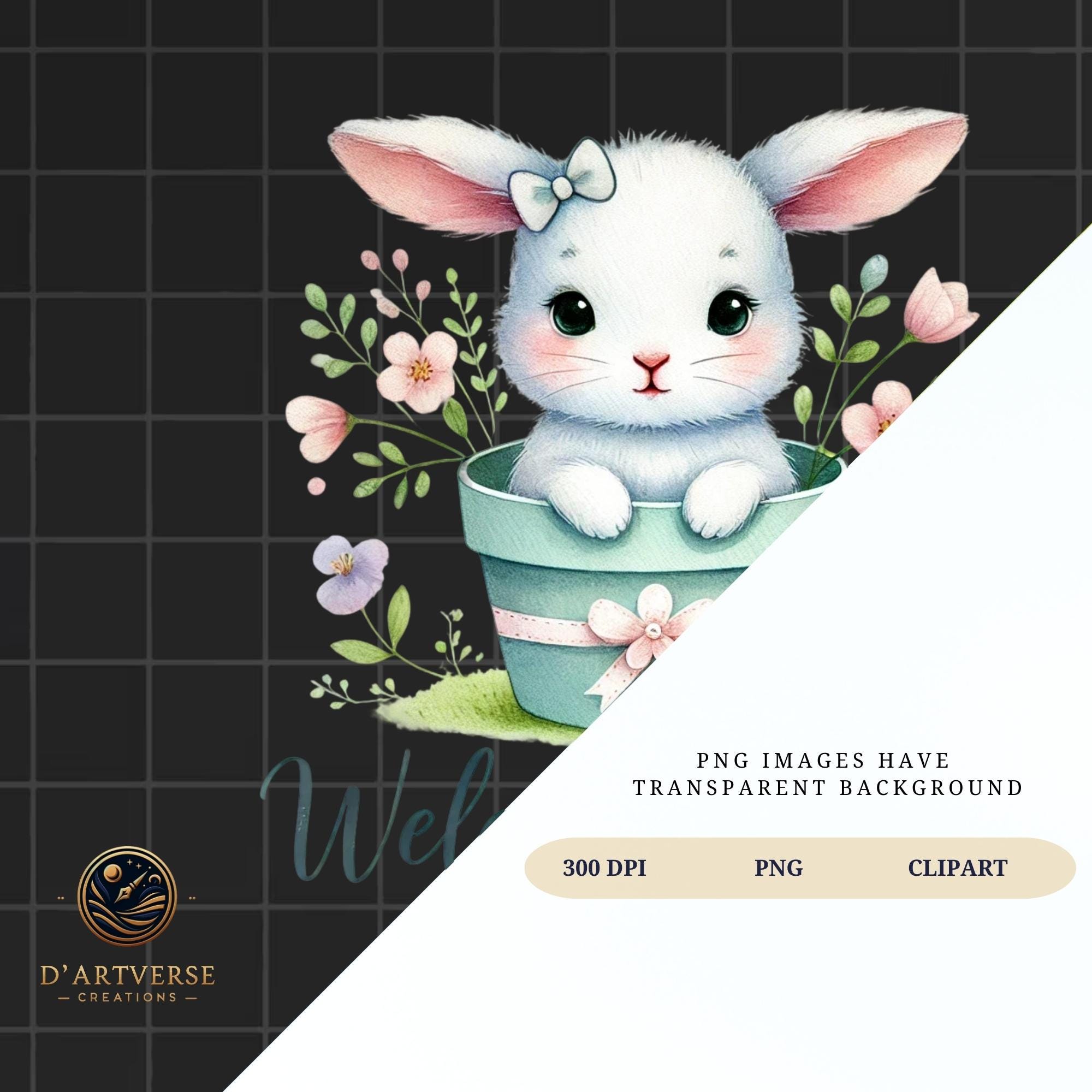 Watercolor Baby Bunny Clipart Cute Rabbit PNG Nursery Animal Digital ...