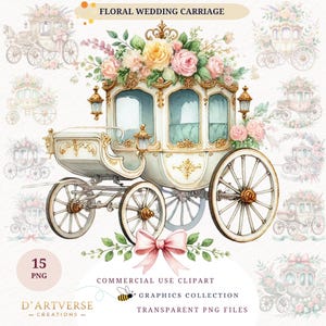 Acquerello floreale carrozza nuziale clipart vintage pastello PNG download digitale stampabile camicia da sposa stampe design carta artigianale creazione di biglietti