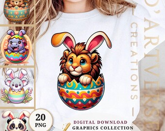 Niedliche Tiere Überraschungsei Shirt Png Bundle Ostern Kinder Design Kommerzielle Nutzung Digitaler Download