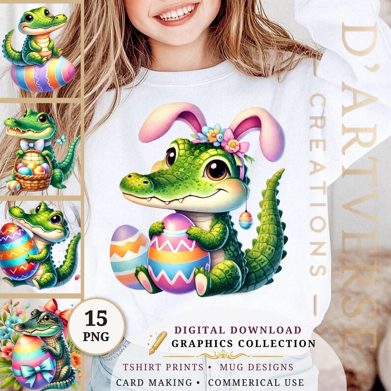 Lustige Krokodil Ostern Clipart Png niedlich Afrika Tiere Kunst Safari Aquarell Cartoon Alligator Digitaler Download Shirt Design Papier Handwerk Becher Bild 1