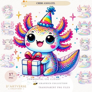 Chibi Axolotl Clipart Aquarell druckbare Png Meer Tier Grafiken Kinderzimmer Wand Kunst Kartenherstellung Scrapbooking Digitaler Download Geburtstagskarte