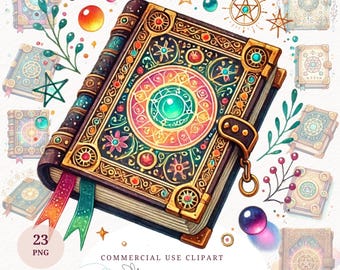 Pacote de clipart de livro de feitiços mágicos Fantasia Grimório PNG Diário de bruxaria Gráfico Bruxo Livro de bruxo para impressão Download digital Design de camisa