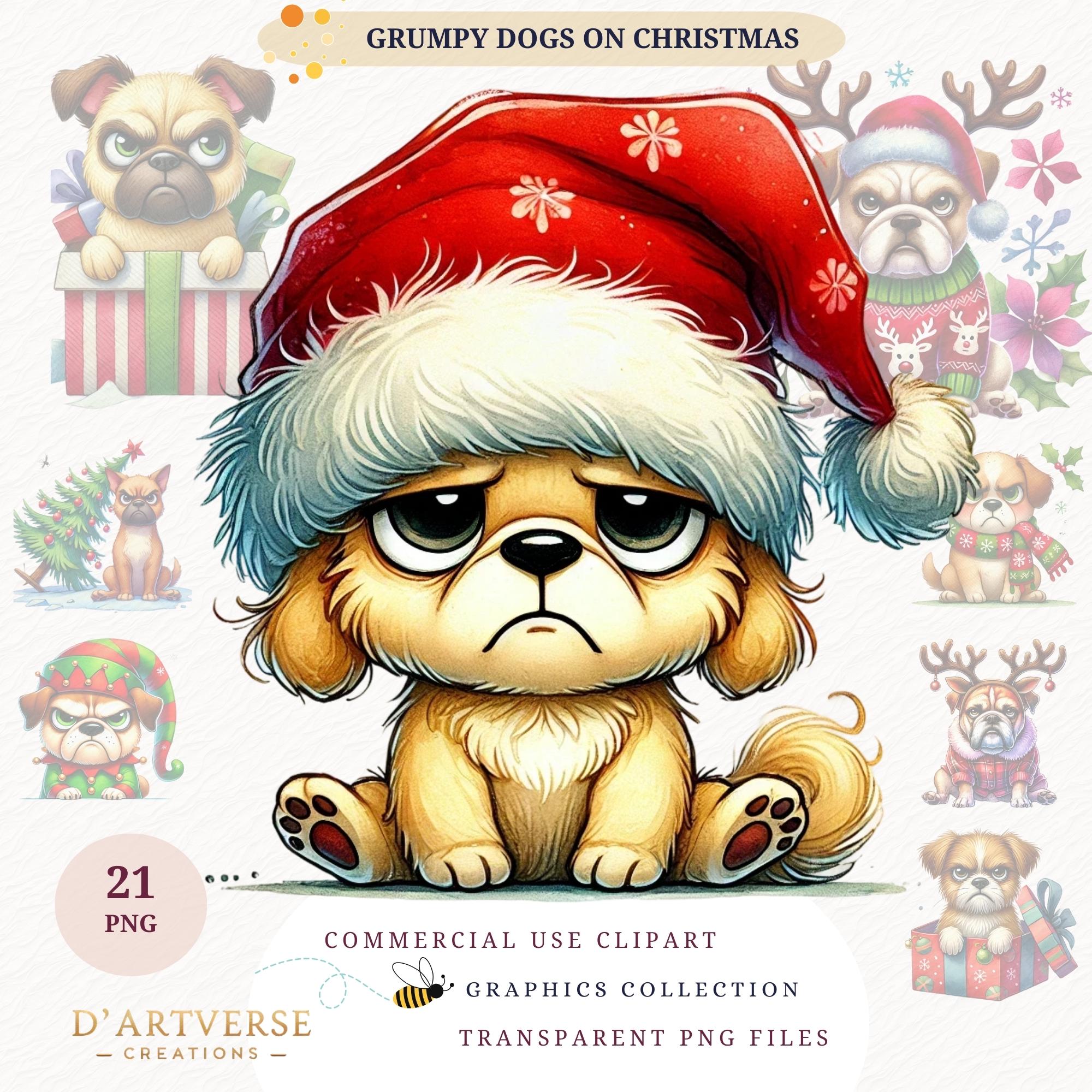 Grumpy Dog Christmas Clipart Bundle Holiday Pets PNG Funny ...