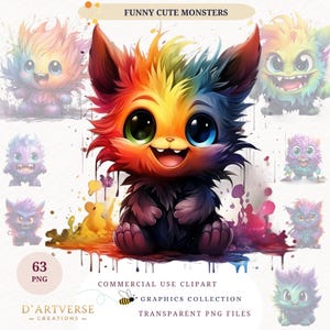 Cute Monster Clipart Little Monster Art Plush Monster Fantasy Halloween Decor Kids Scrapbooking Monster Png Baby Monsters Digital POD Design