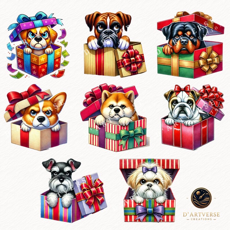 Grumpy Dog Christmas Clipart Bundle Watercolor Holiday Puppy PNG ...