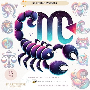 Astrologie colorée des cliparts 3D, symboles PNG, horoscope cosmique, signe astrologique en téléchargement numérique, impression de cartes, conception de tasses Tshirt graphique
