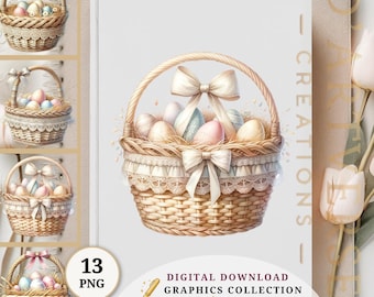 Easter Png Bundle Cottagecore Vintage Easter Floral Basket Design Commercial Use Digital Download