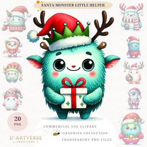 Aquarell Weihnachten Monster Clipart Bundle niedlichen festlichen Charakter PNG Winter Karte digitaler Download druckbare Shirt Drucke Kind Design Becher