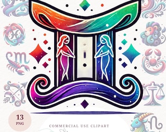 Sternzeichen Clipart Set Astrologie Grafiken Horoskop Zeichen Fantasy Art Himmlische Sublimation Png Digital Download Tshirt Drucke Design Becher