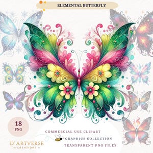 Watercolor Butterfly Clipart Bundle Fantasy Floral Designs Printable High Quality Png Digital Download Sublimation Stickers Scrapbook Art