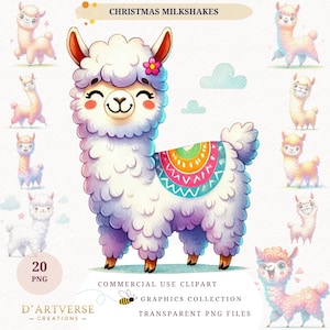 Alpaca Clipart Bundle Funny Cartoon Animals Cute Nursery Graphics Printable Watercolor Png Digital Download Card Making Mug Design Tshirt